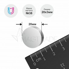 Неодимовый магнит диск 20х3 мм