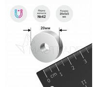 Неодимовый магнит кольцо 20х5x5 мм