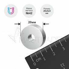 Неодимовый магнит кольцо 20х5x5 мм